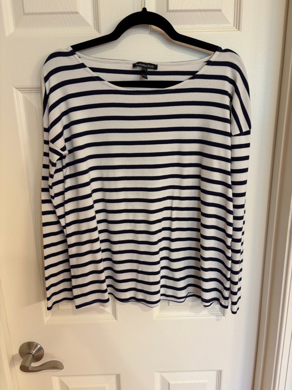 Isabella Oliver White and Navy Stripe Long-Sleeve Top